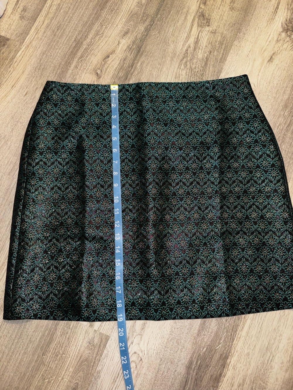 LOFT Black and Teal Jacquard Mini Skirt